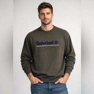 Timberland Men’s Vintage Olive Crewneck Sweatshirt Loose Fit Pullover Logo Sz M